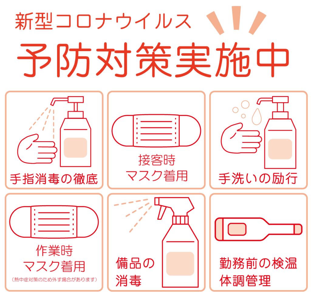 新型コロナウイルス対策実施中